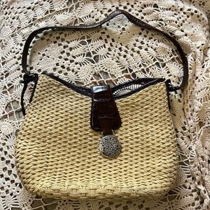 BRIGHTON TAN AND BROWN LEATHER CLASP BASKETWEAVE PURSE EXCELLENT CONDITION